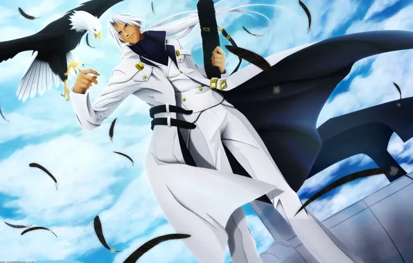 Background, anime, eagle, guy, cloak