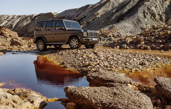 Water, stream, stones, Mercedes-Benz, breed, 2018, the ground, G-Class