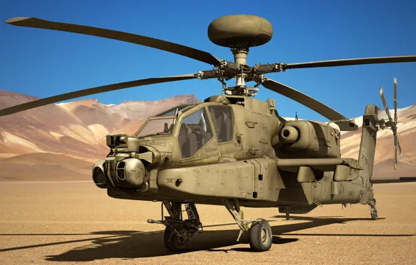 Sand, mountains, helicopter, shock, Longbow, McDonnel Douglas, AH-64D Apache