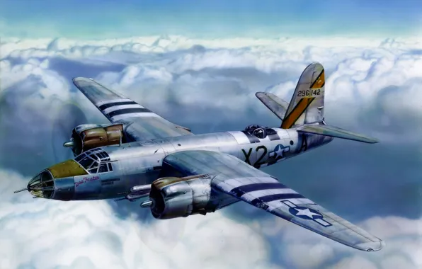War, art, airplane, aviation, ww2, attacker, american bomber, B 26 Marauder