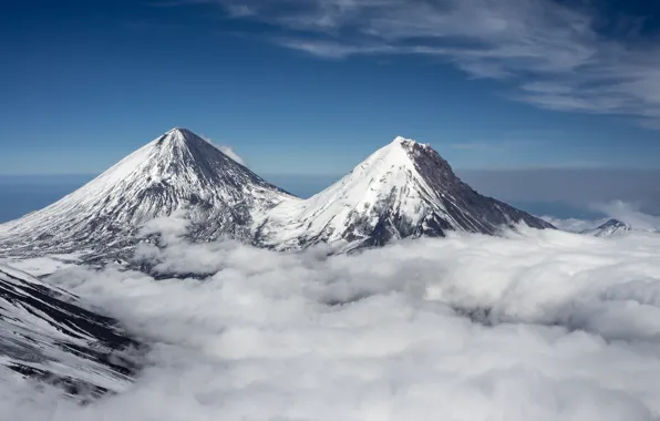 The sky, clouds, snow, mountains