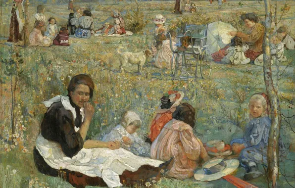 Picture, 1912, Isaac Brodsky, Isaak Brodsky, Nanny with Children