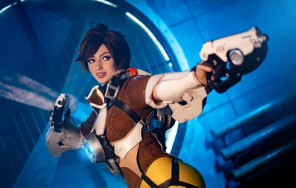 Girl, smile, weapons, fan, grille, costume, outfit, image