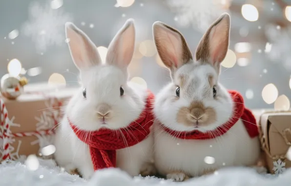 Winter, snow, hare, scarf, rabbit, Christmas, gifts, rabbits