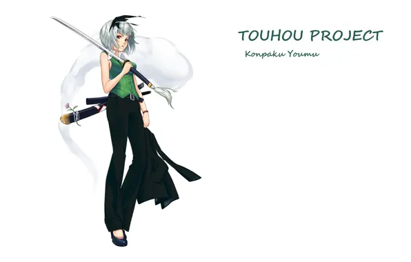 Katana, white background, touhou, art, Myon, Konpaku Youmu, Touhou Project, Project East