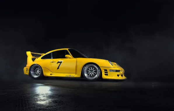 Yellow, background, black, 911, Porsche, dark