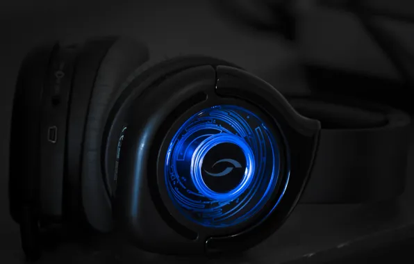Macro, headphones, Blue Ambiance