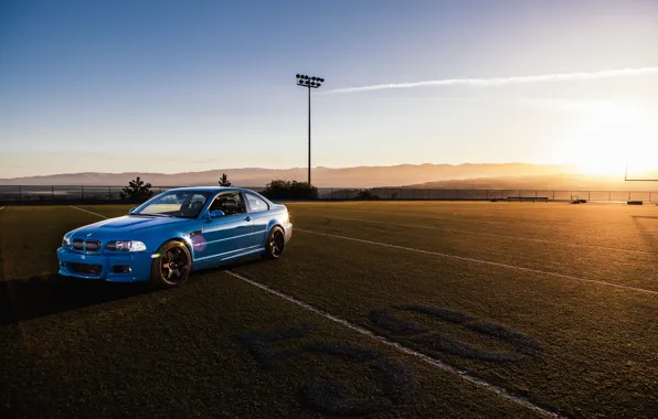 Picture blue, bmw, BMW, blue, football field, e46