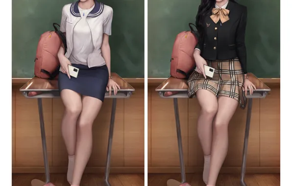 Uniform, classroom, high school girl