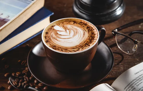 Coffee, glasses, book