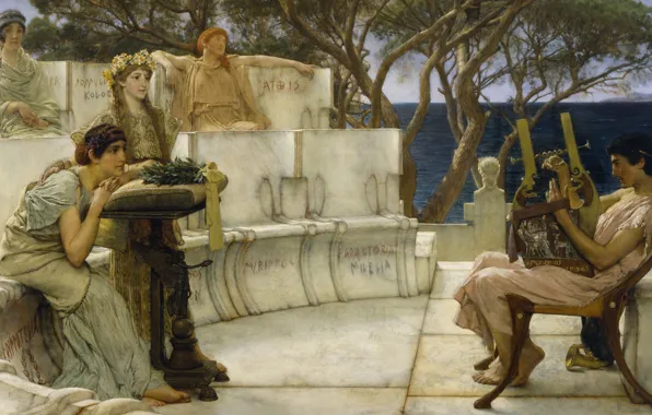 Music, picture, mythology, Lawrence Alma-Tadema, Lawrence Alma-Tadema, Sappho and Alcaeus
