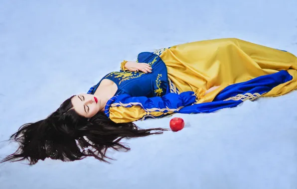 Picture poisoned, the snow, winter, Diana Lipkina, image, brunette, Snow white, dress