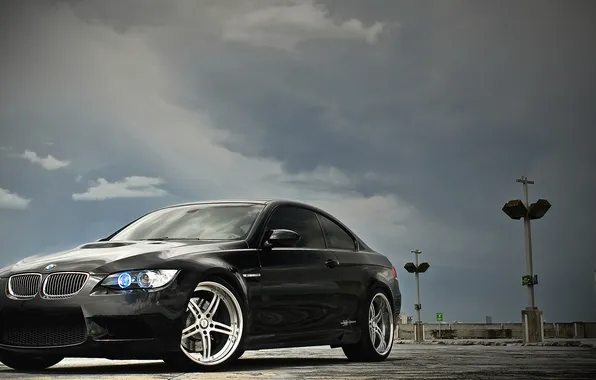 Picture the sky, clouds, black, BMW, BMW, Parking, black, E92