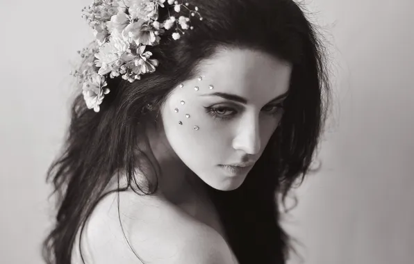 Look, girl, flowers, hair, h b