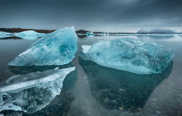 Ice, sea, shore, Iceland, lump