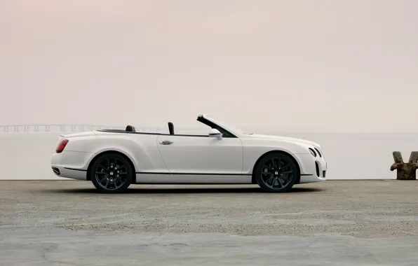 White, shore, Bentley, convertible, 2010, in profile, Continental Supersports Convertible