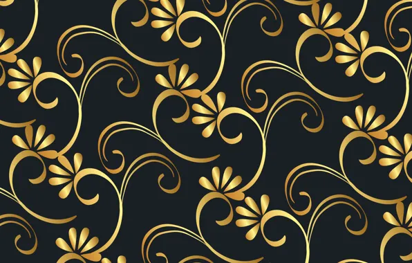 Picture flowers, background, floral, gold, background, victorian, black, pattern