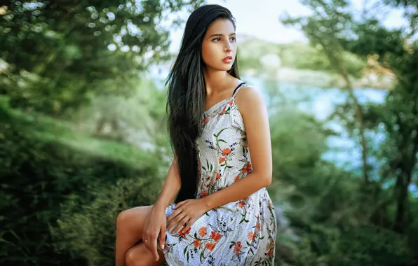 Picture summer, look, girl, nature, pose, photo, dress, brunette