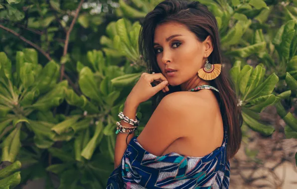 Look, girl, decoration, face, pose, style, hand, earrings