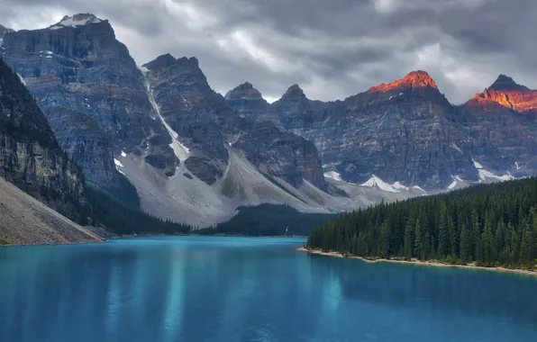 Trees, mountains, river, spruce