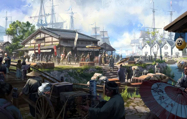 The game, Japan, art, port, samurai, the creed of the assassins, game art