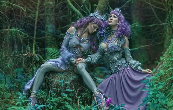 Fantasy, art, two girls, Ophelia Overdose, Agnieszka Lorek, Ryo Love, Lavender love