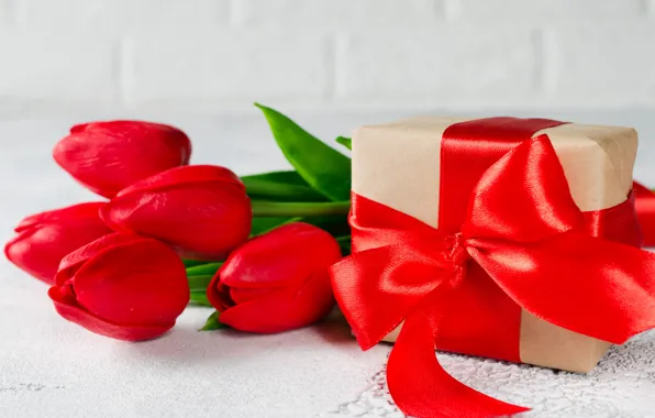 Love, gift, bouquet, tape, tulips, red, red, love