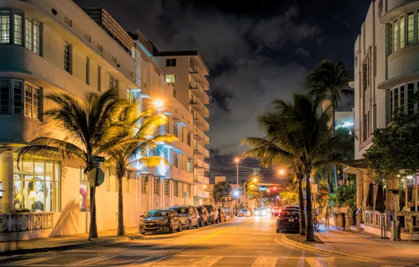 Lights, street, Miami, the evening, FL, Miami, florida, vice city