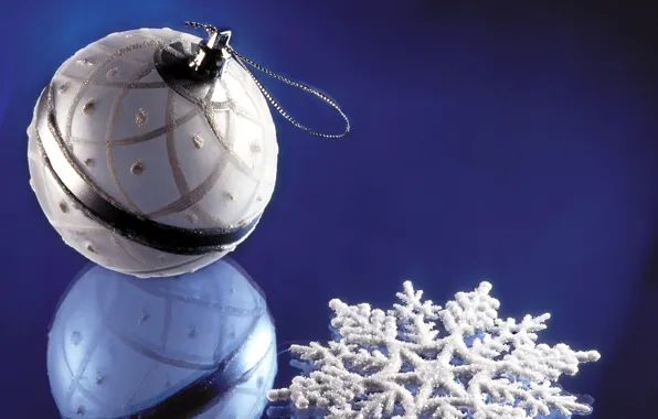 Reflection, new year, Christmas, ball, snowflake