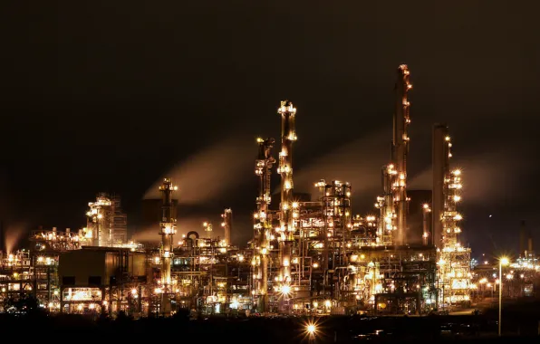Night, lights, plant, industry