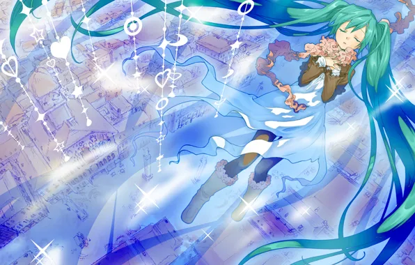 The city, home, art, hearts, Hatsune Miku, Vocaloid, Vocaloid, junji