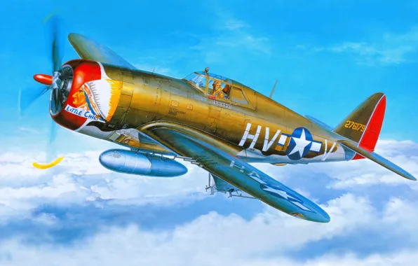 The plane, fighter, art, USA, bomber, BBC, Thunderbolt, P-47