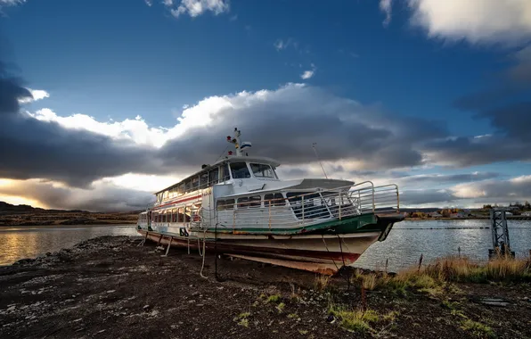Landscape, river, ship