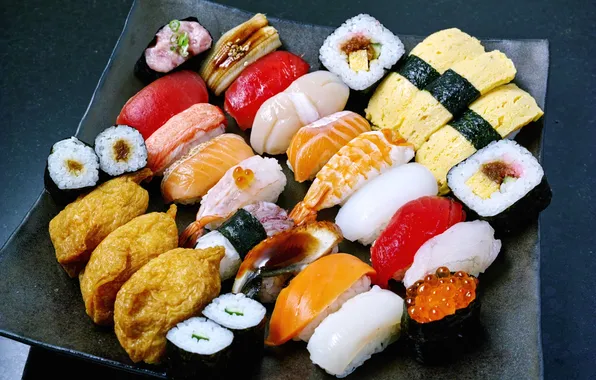 Sushi, rolls, seafood
