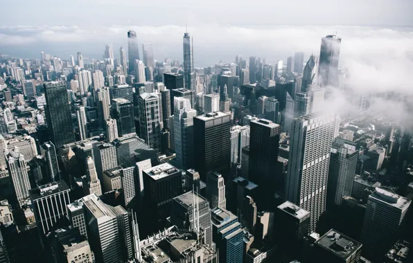 The city, fog, skyscrapers, Chicago, Michigan, usa, chicago, Illinois