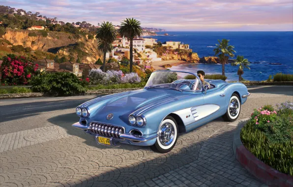Roadster, Corvette, Driver, car, double, 1958