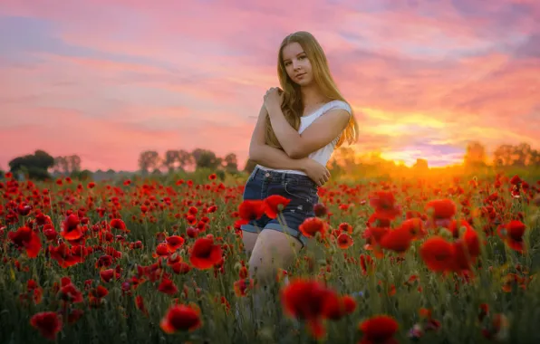 Picture sunset, Maki, girl