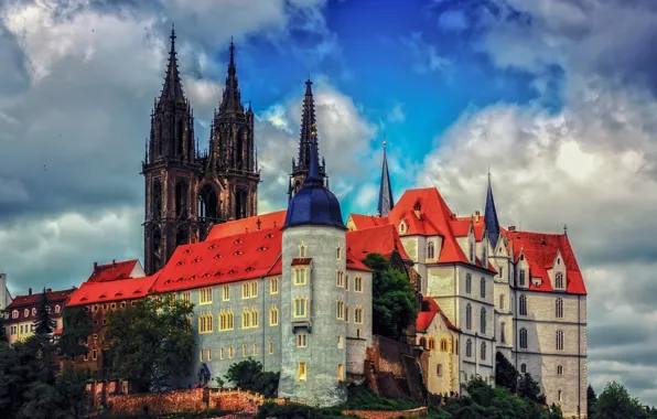 The sky, clouds, castle, HDR, Germany, Albrechtsburg castle
