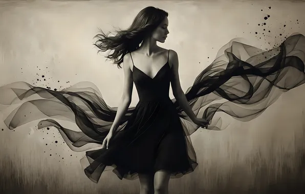 Girl, monochrome, AI art, neural network