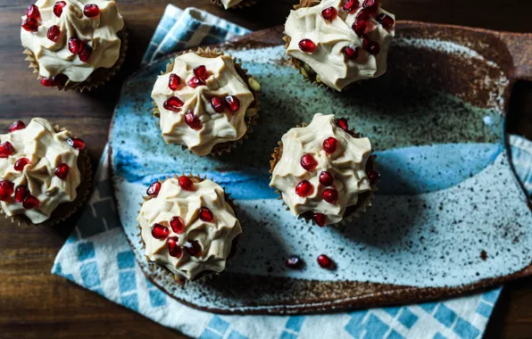 Cream, dessert, cakes, garnet, cupcakes