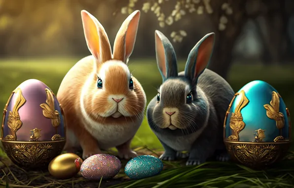 Grass, light, grey, holiday, eggs, spring, garden, rabbit