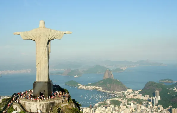 The sky, Statue, panorama, Rio de Janeiro, Brazil, Cristo Redentor, Brasil, seaview