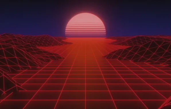 The sun, Music, Background, 80s, Neon, Rendering, VHS, 80's