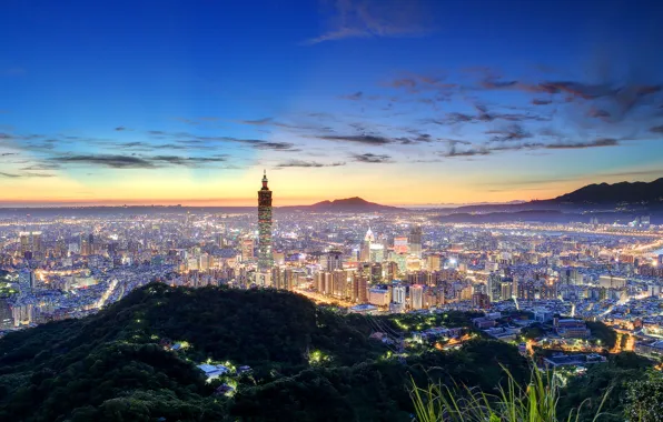 China, panorama, China, Taiwan, night city, Taipei, Taiwan, Taipei