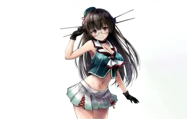 Girl, sexy, cleavage, blouse, school uniform, long hair, boobs, anime