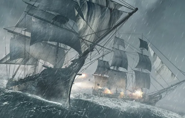 Sea, storm, rain, ship, Microsoft Windows, Ubisoft, shots, Xbox 360