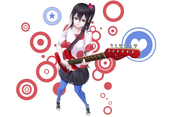 Girl, guitar, sneakers, skirt, plays, dark hair