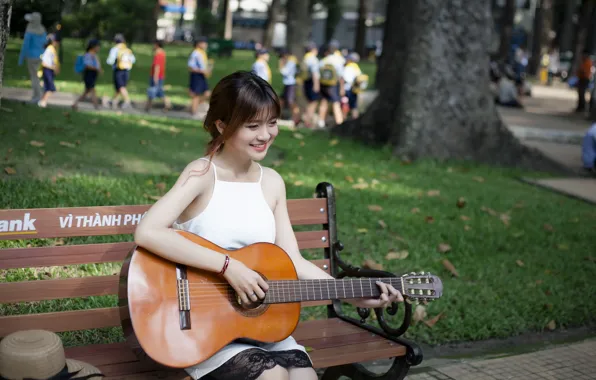 Girl, street, guitar