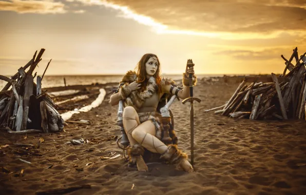 Picture girl, the situation, sword