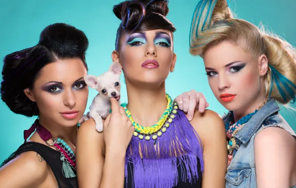 Picture girl, dog, makeup, hairstyle